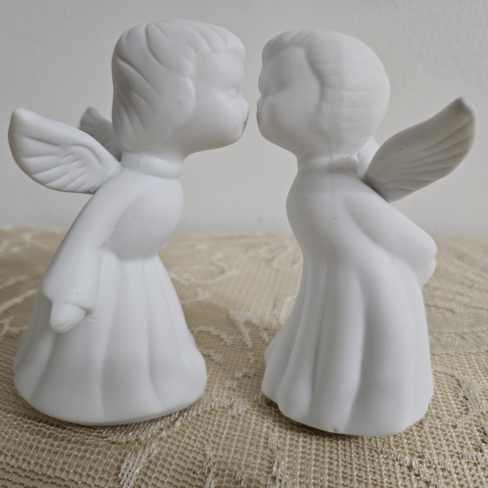 Vintage Kissing Angels Bisque Porcelain Figurines